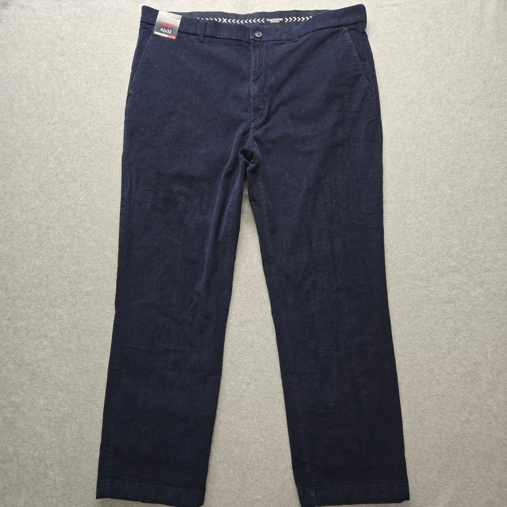 Roundtree & Yorke Mens 42x32 Navy Blue Corduroy Stewart Classic Fit Pants NEW